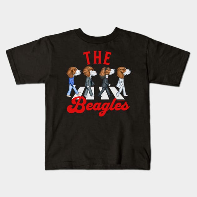 Cute retro street with Beagle Dogs on a famous street crossing The Beagles tee Kids T-Shirt by Danny Gordon Art